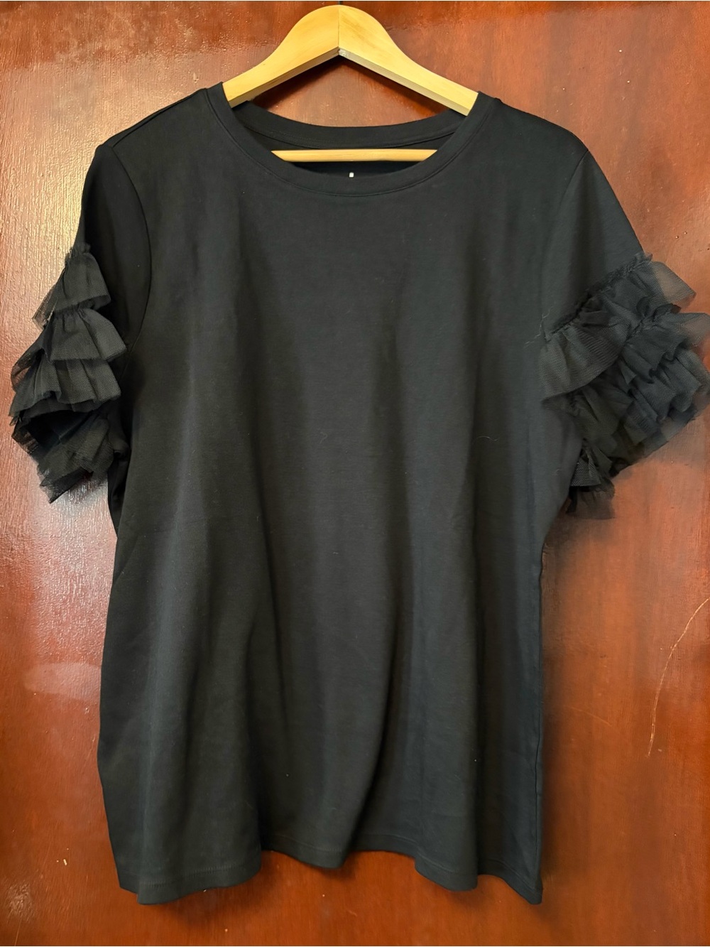 Jason Wu Black Short Sleeve Top with Ruffle Tulle Sleeves